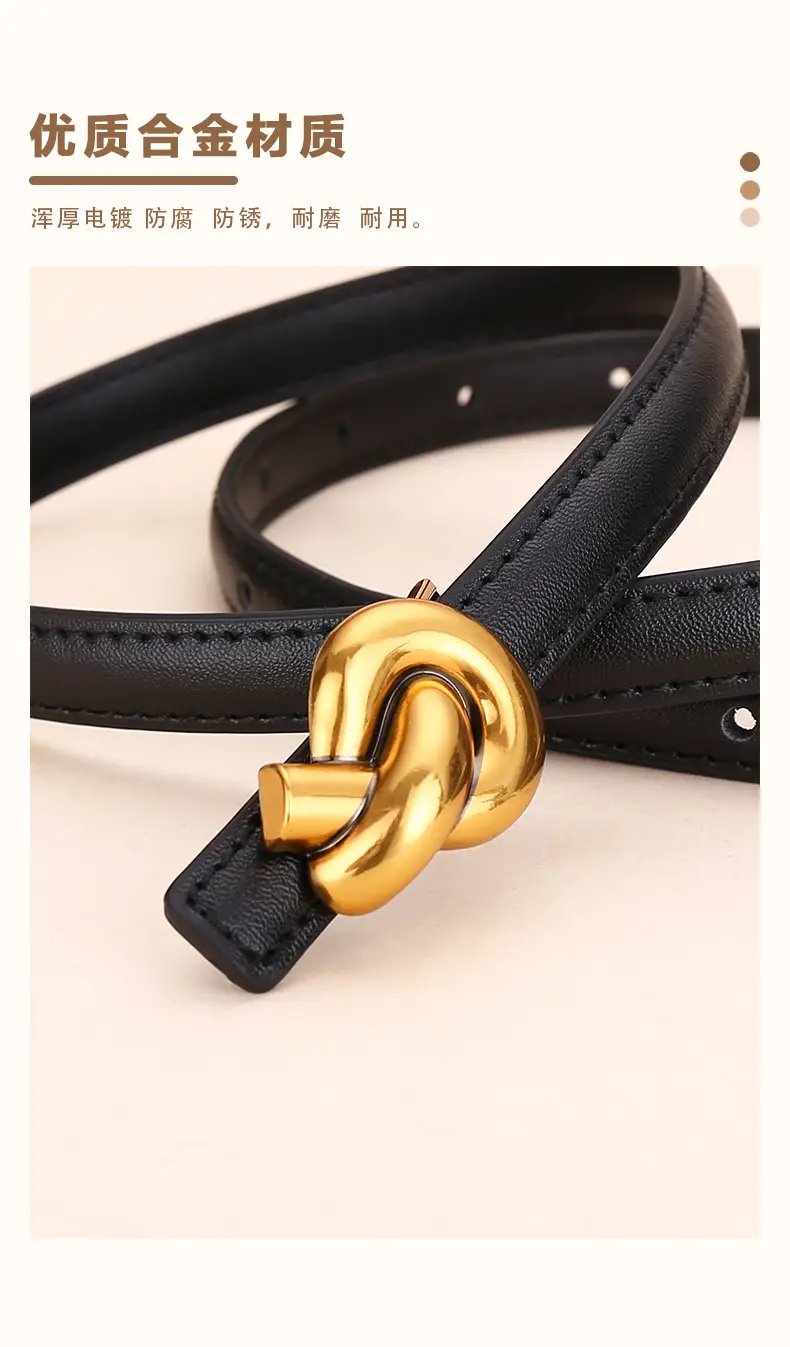 Women's White Leather Belt with Gold Buckle — feature 5