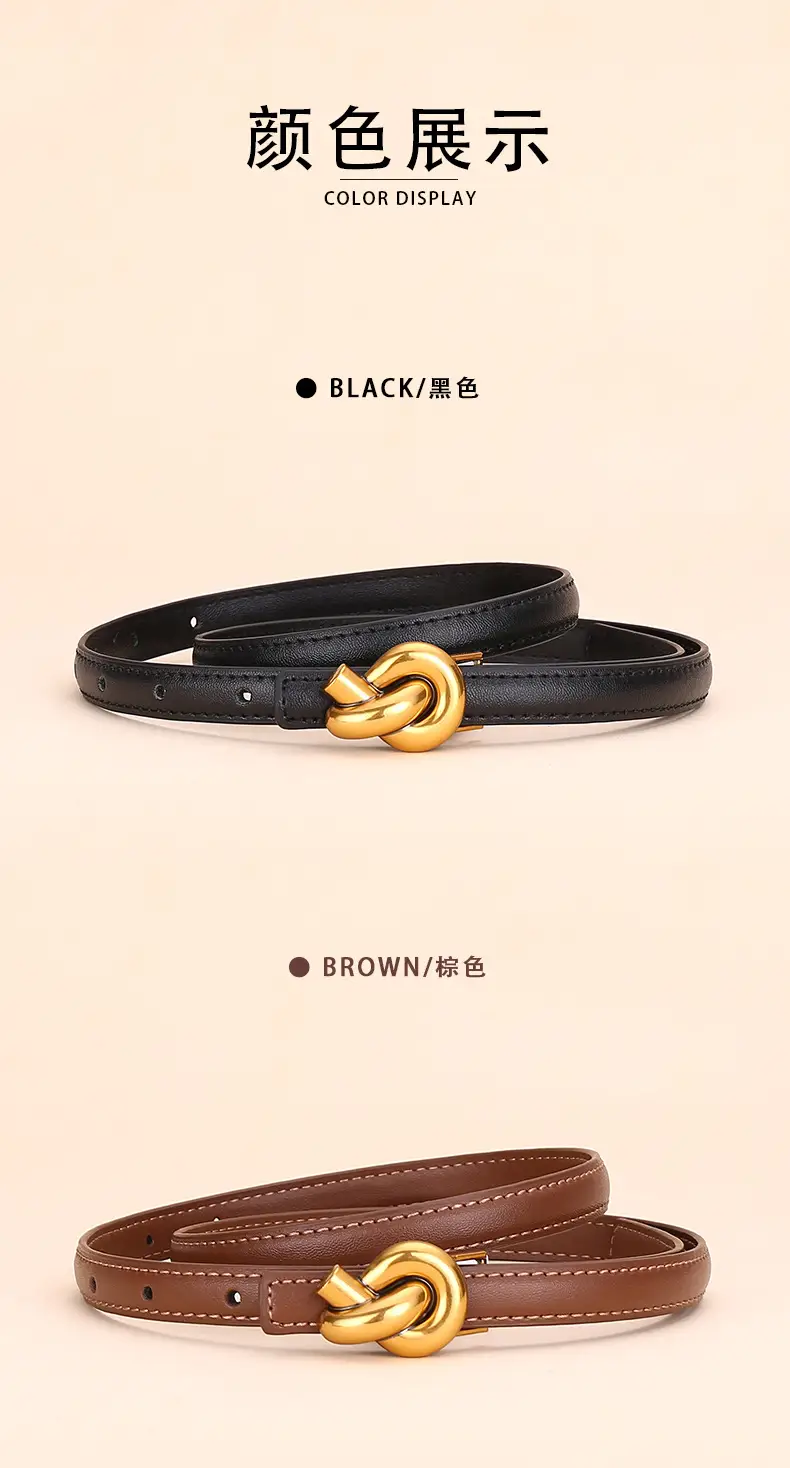 Women's White Leather Belt with Gold Buckle — feature 9