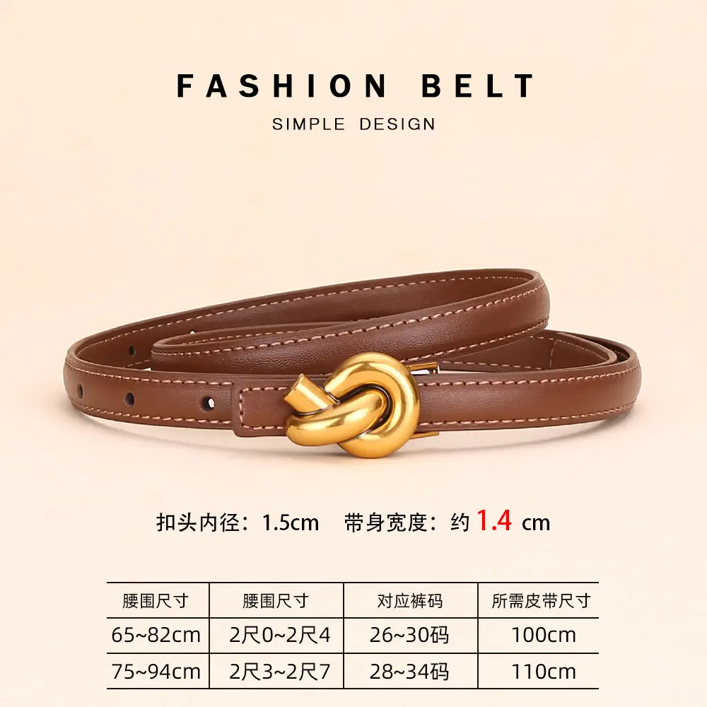Women's White Leather Belt with Gold Buckle - Image 2