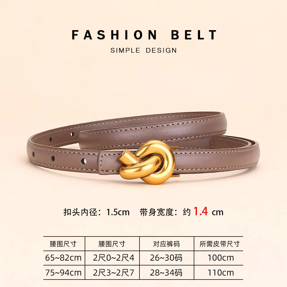 Women's White Leather Belt with Gold Buckle - Image 3