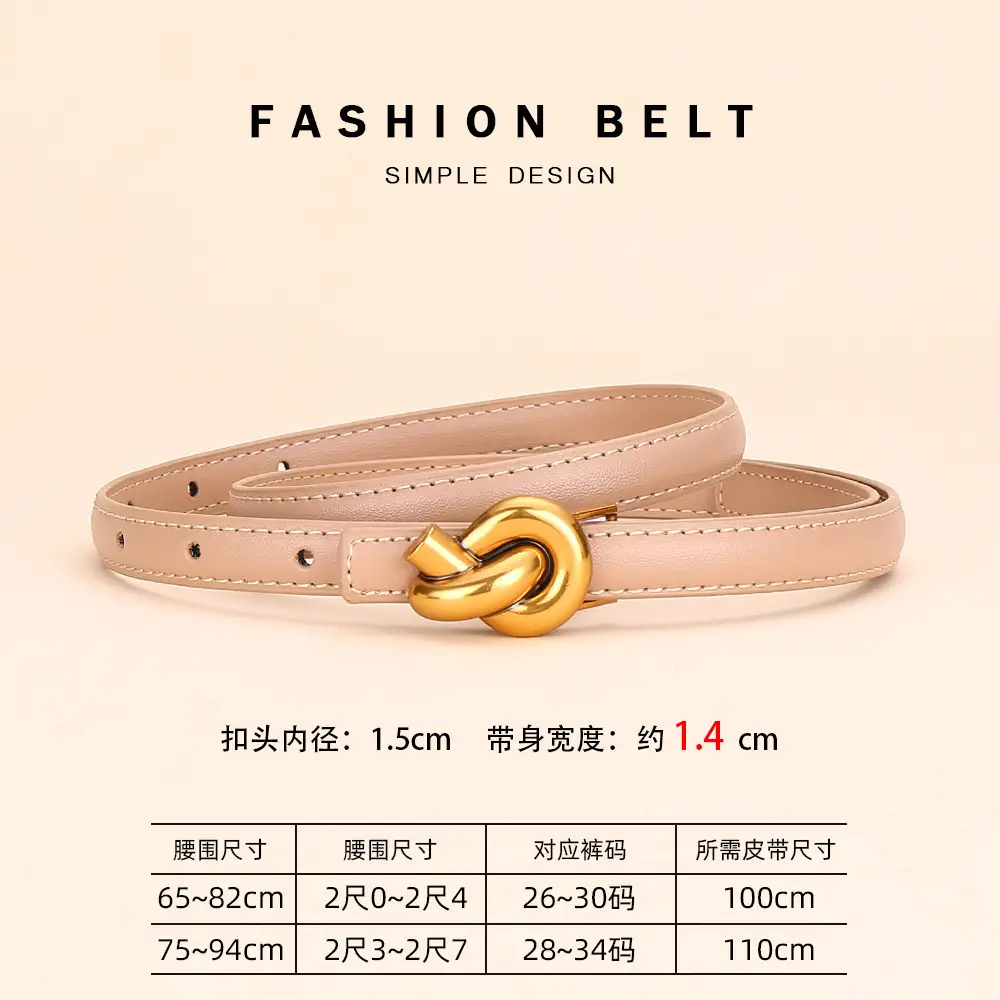 Women's White Leather Belt with Gold Buckle - Image 4