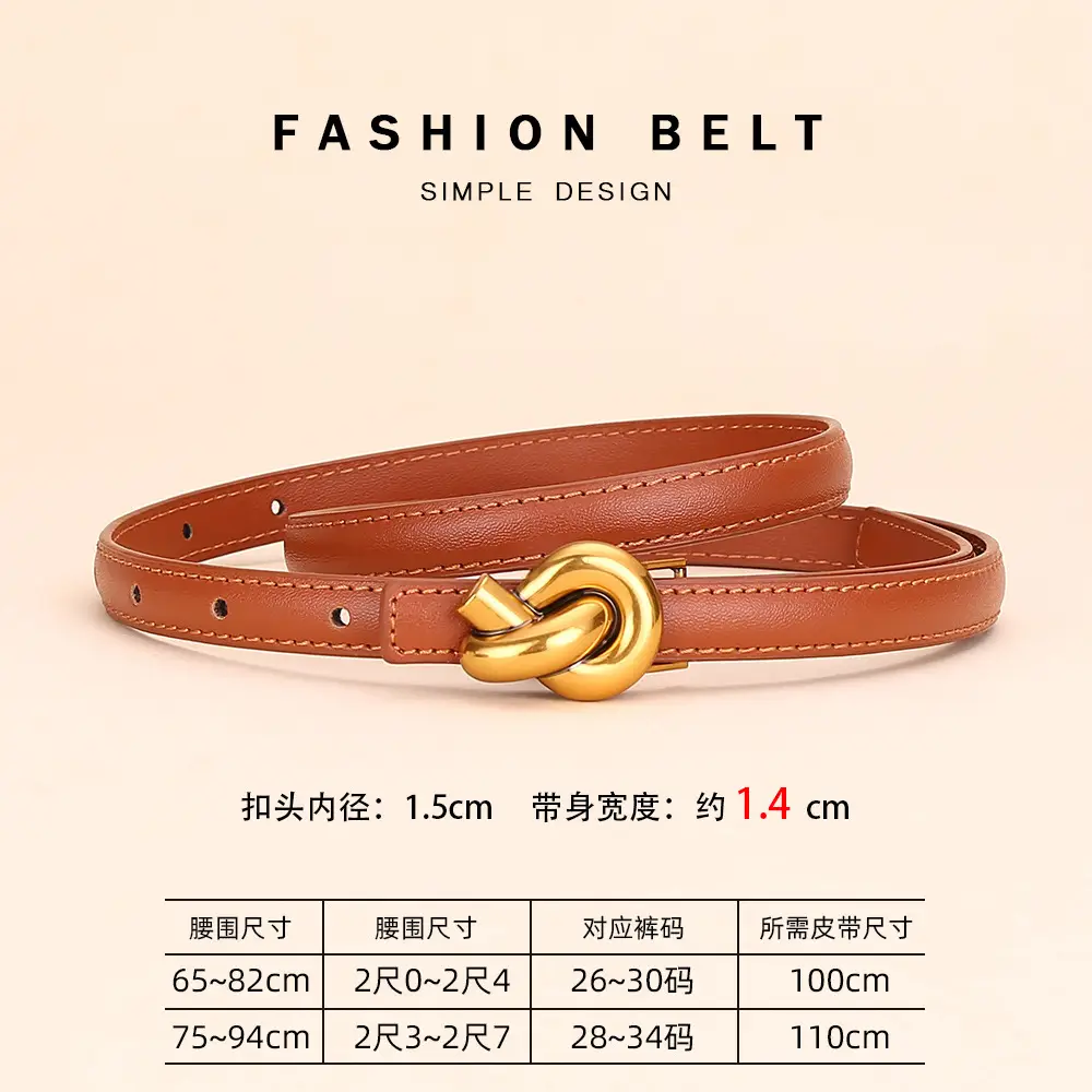 Women's White Leather Belt with Gold Buckle - Image 5