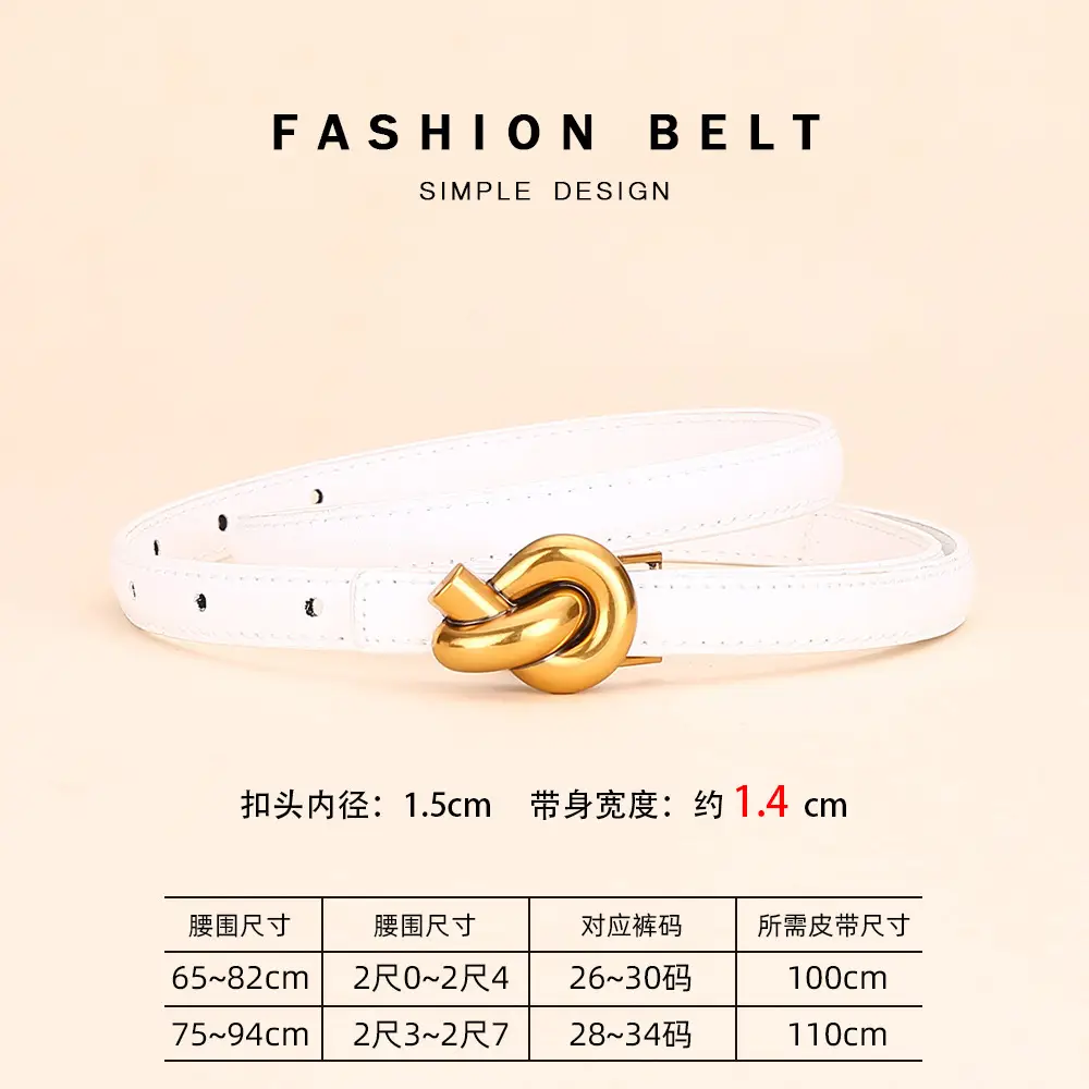 Women's White Leather Belt with Gold Buckle - Image 6