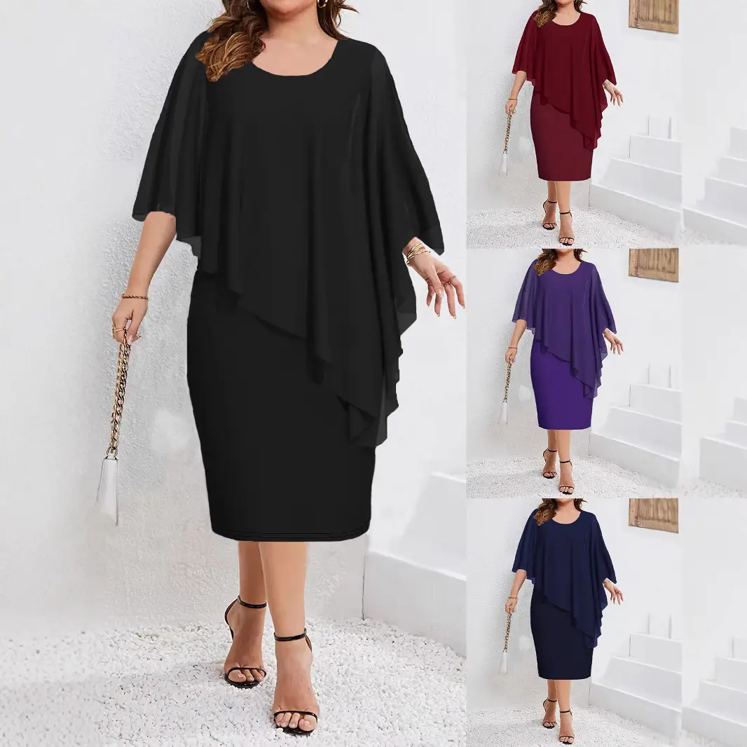 2025 Purple Chiffon Shawl Hip Plus Size Dress