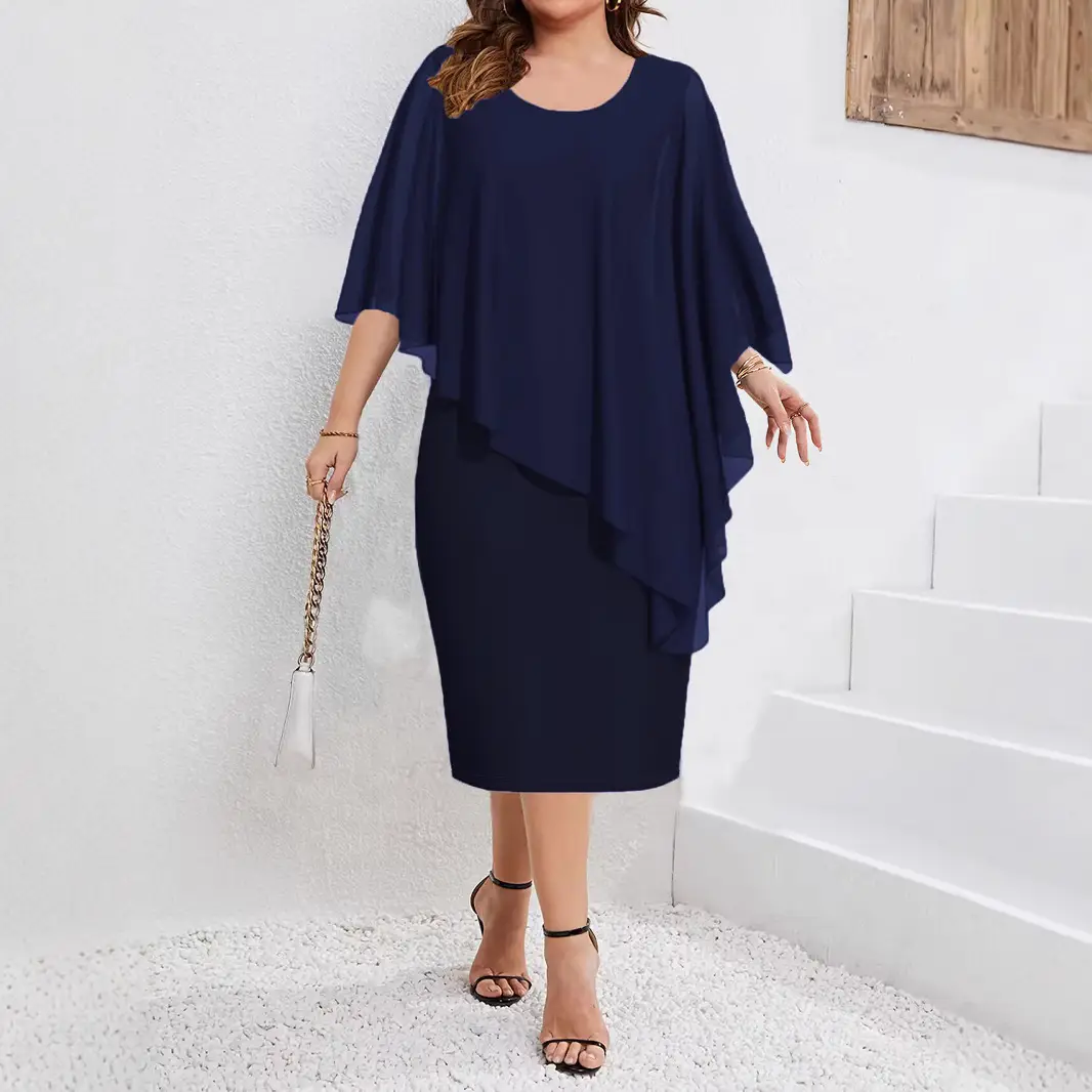 2025 Purple Chiffon Shawl Hip Plus Size Dress