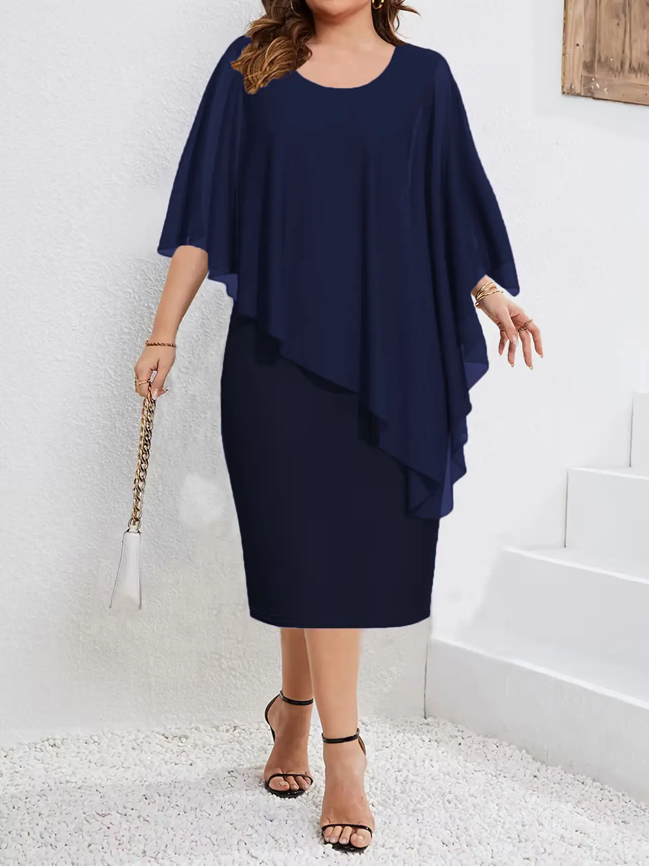 2025 Purple Chiffon Shawl Hip Plus Size Dress