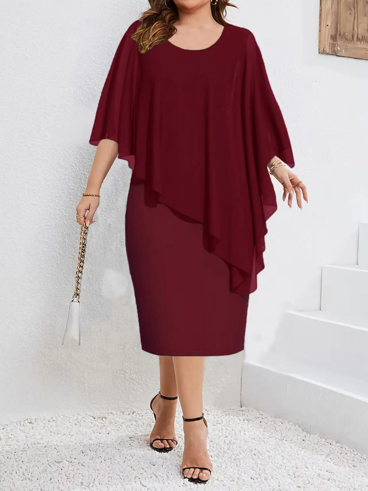 2025 Purple Chiffon Shawl Hip Plus Size Dress