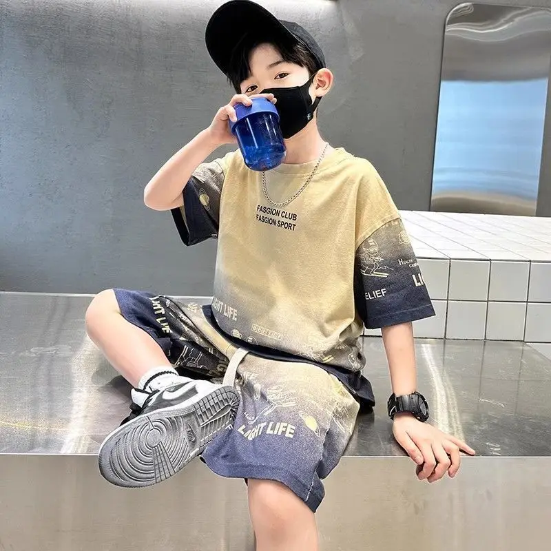 Kids Boys Printed T-Shirt Shorts Set Summer Cool Fashion