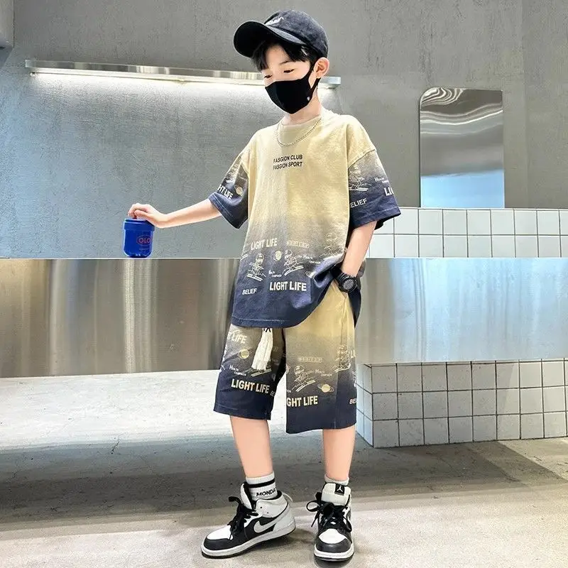 Kids Boys Printed T-Shirt Shorts Set Summer Cool Fashion