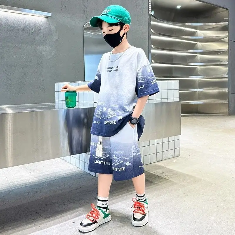 Kids Boys Printed T-Shirt Shorts Set Summer Cool Fashion