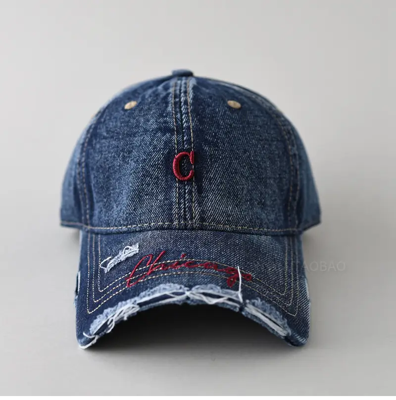 Men's Grey Denim Baseball Cap with Letter Embroidery — feature 12