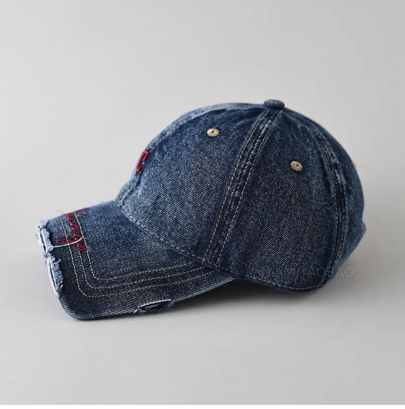 Men's Grey Denim Baseball Cap with Letter Embroidery — feature 13