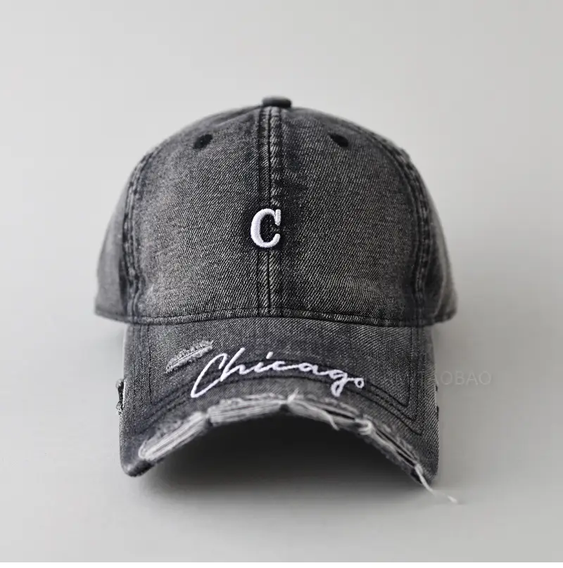 Men's Grey Denim Baseball Cap with Letter Embroidery — feature 15