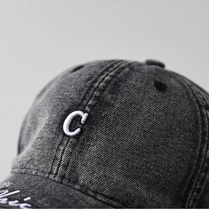 Men's Grey Denim Baseball Cap with Letter Embroidery — feature 16