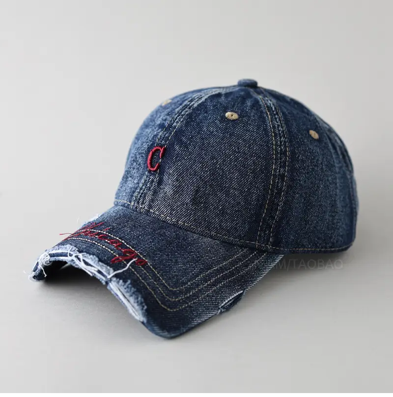 Men's Grey Denim Baseball Cap with Letter Embroidery - Image 7