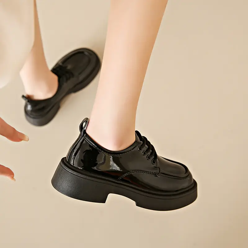 Women's Black Lace-up Leather Shoes 2025 Spring Autumn - Image 3