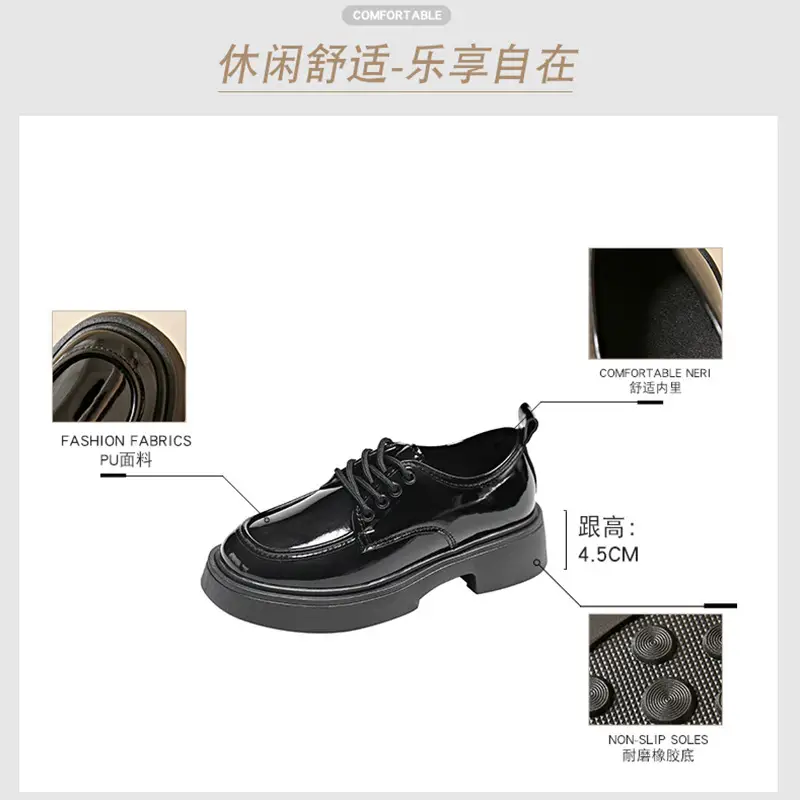 Women's Black Lace-up Leather Shoes 2025 Spring Autumn - Image 4