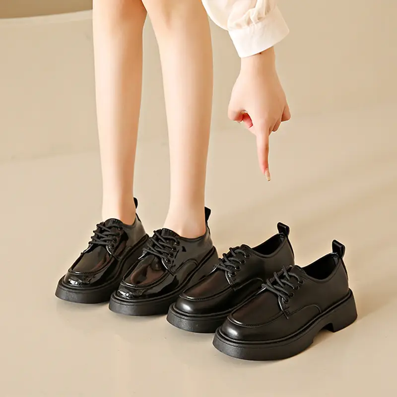 Women's Black Lace-up Leather Shoes 2025 Spring Autumn - Image 5