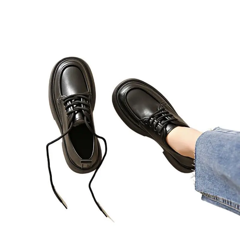 Women's Black Lace-up Leather Shoes 2025 Spring Autumn - Image 6