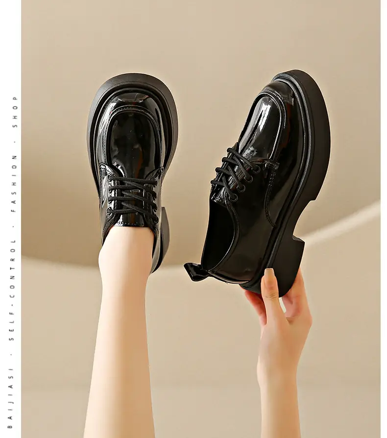 Women's Black Lace-up Leather Shoes 2025 Spring Autumn — feature 13
