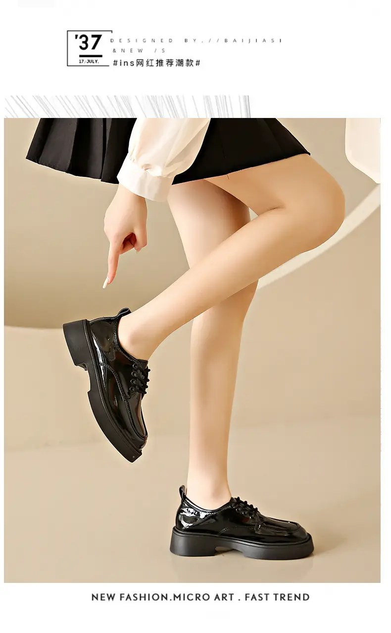 Women's Black Lace-up Leather Shoes 2025 Spring Autumn — feature 14