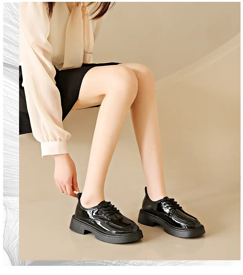 Women's Black Lace-up Leather Shoes 2025 Spring Autumn — feature 15