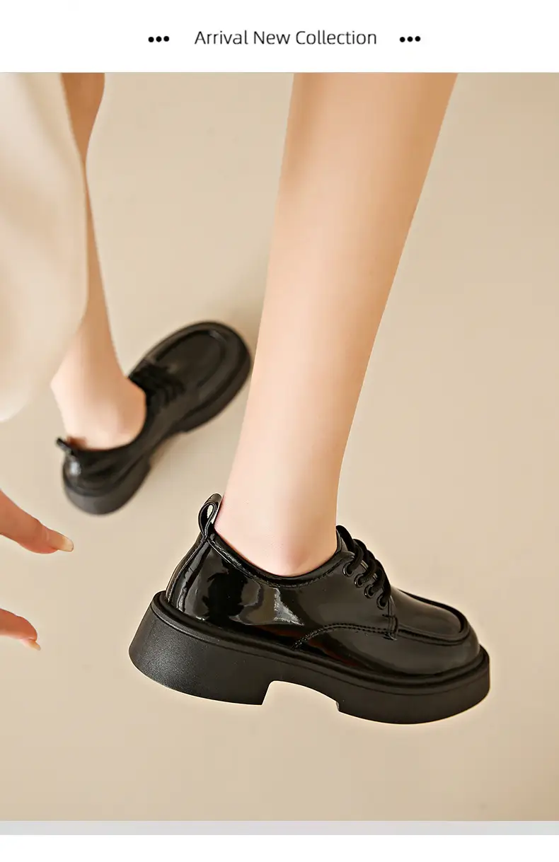 Women's Black Lace-up Leather Shoes 2025 Spring Autumn — feature 16
