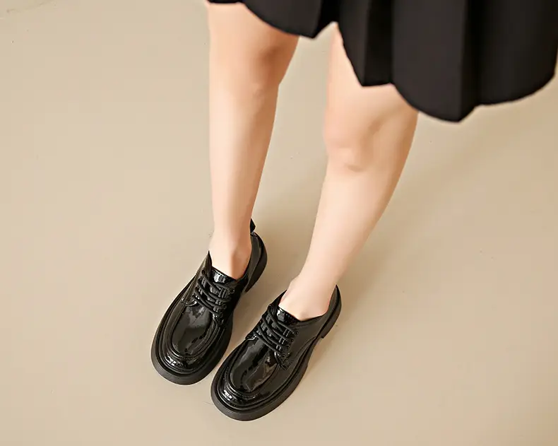 Women's Black Lace-up Leather Shoes 2025 Spring Autumn — feature 17