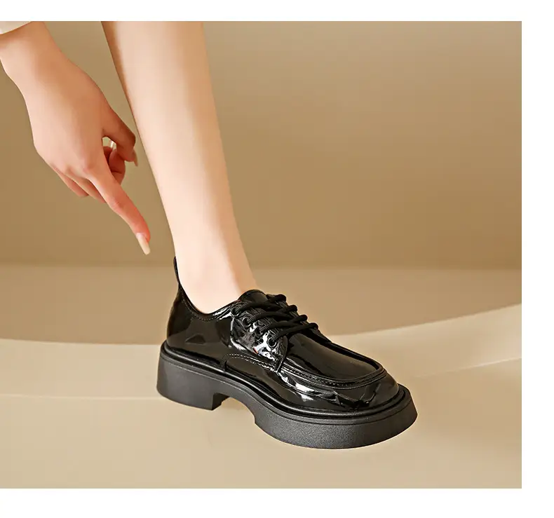 Women's Black Lace-up Leather Shoes 2025 Spring Autumn — feature 18