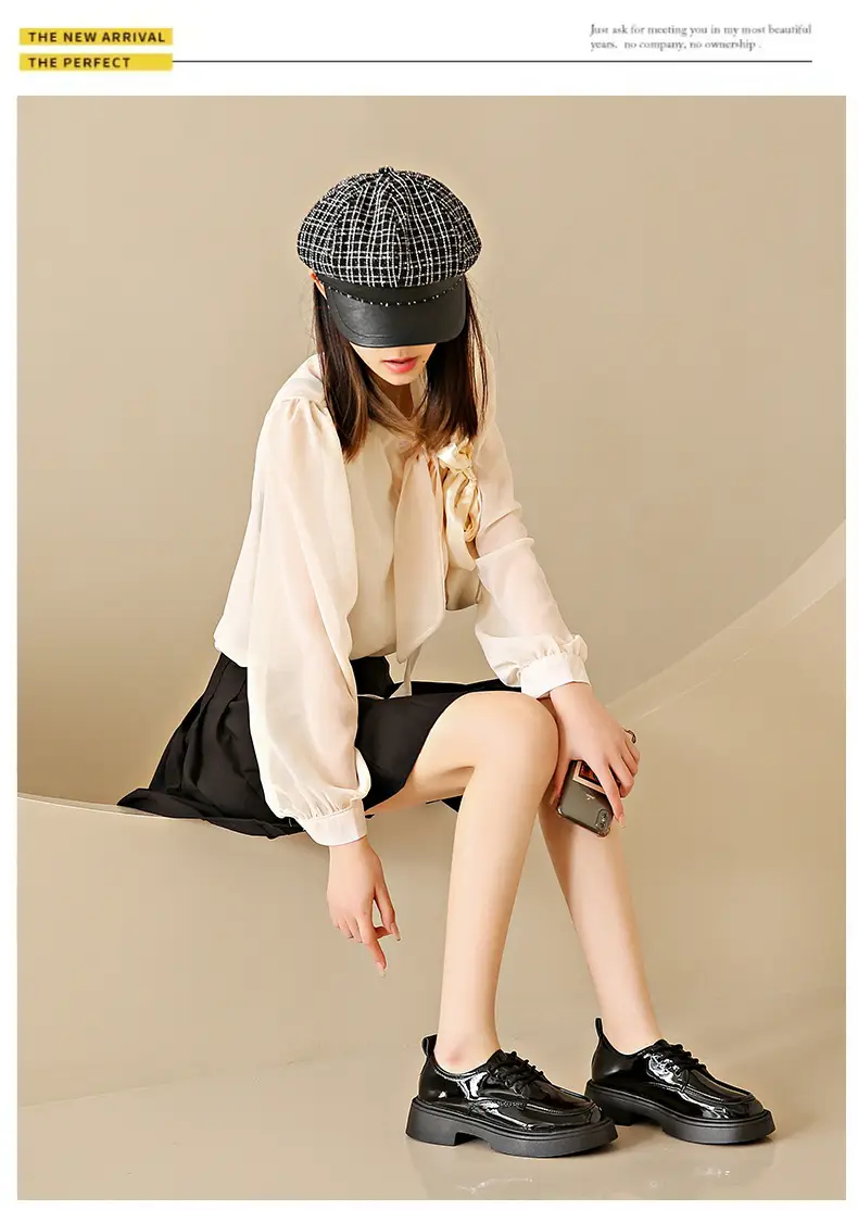 Women's Black Lace-up Leather Shoes 2025 Spring Autumn — feature 3