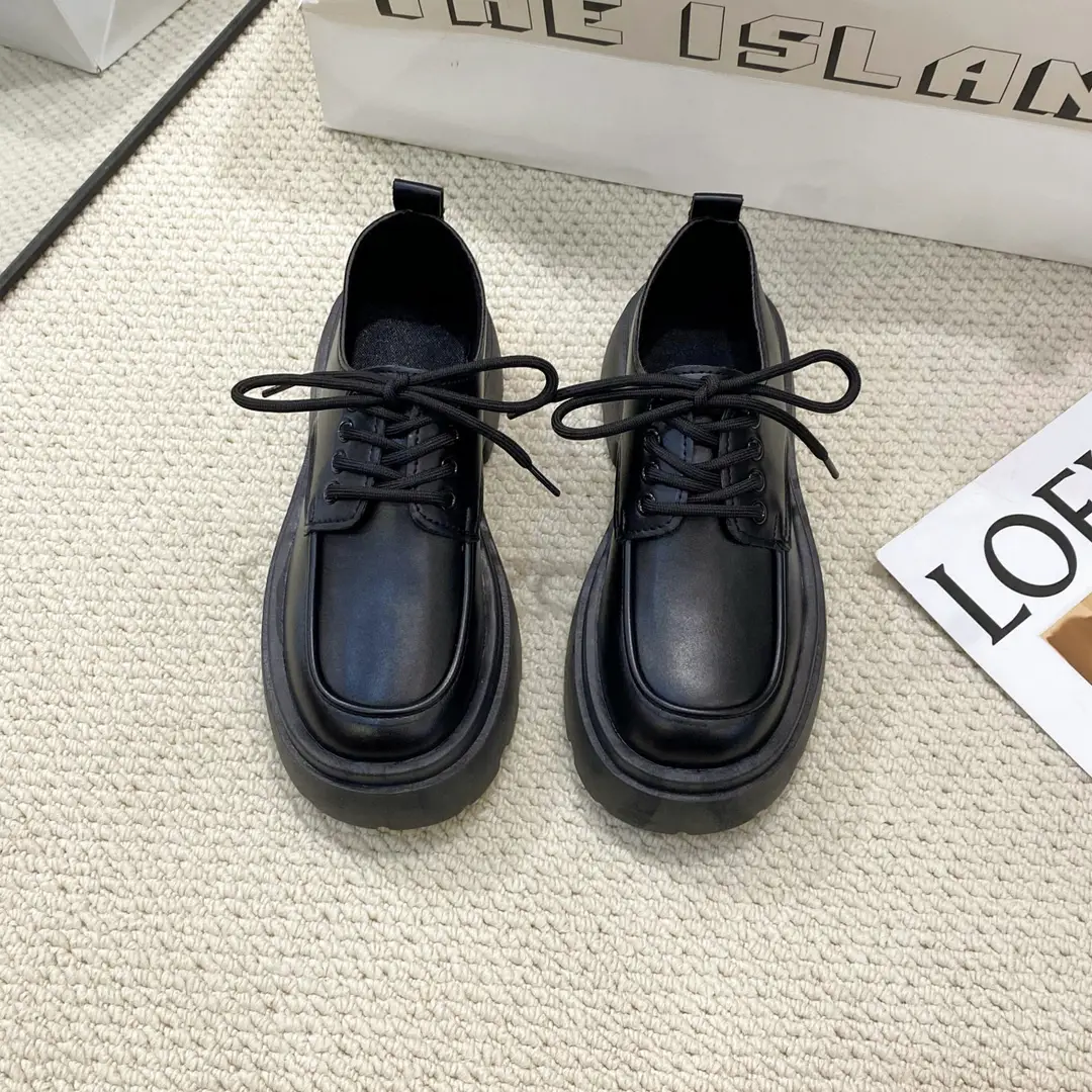Women's Leather Shoes to Match Skirts, 2026 Spring and Autumn New Retro British Style, Versatile Lace-Up Thick-Soled Height-Increasing Shoes for Students - Image 2