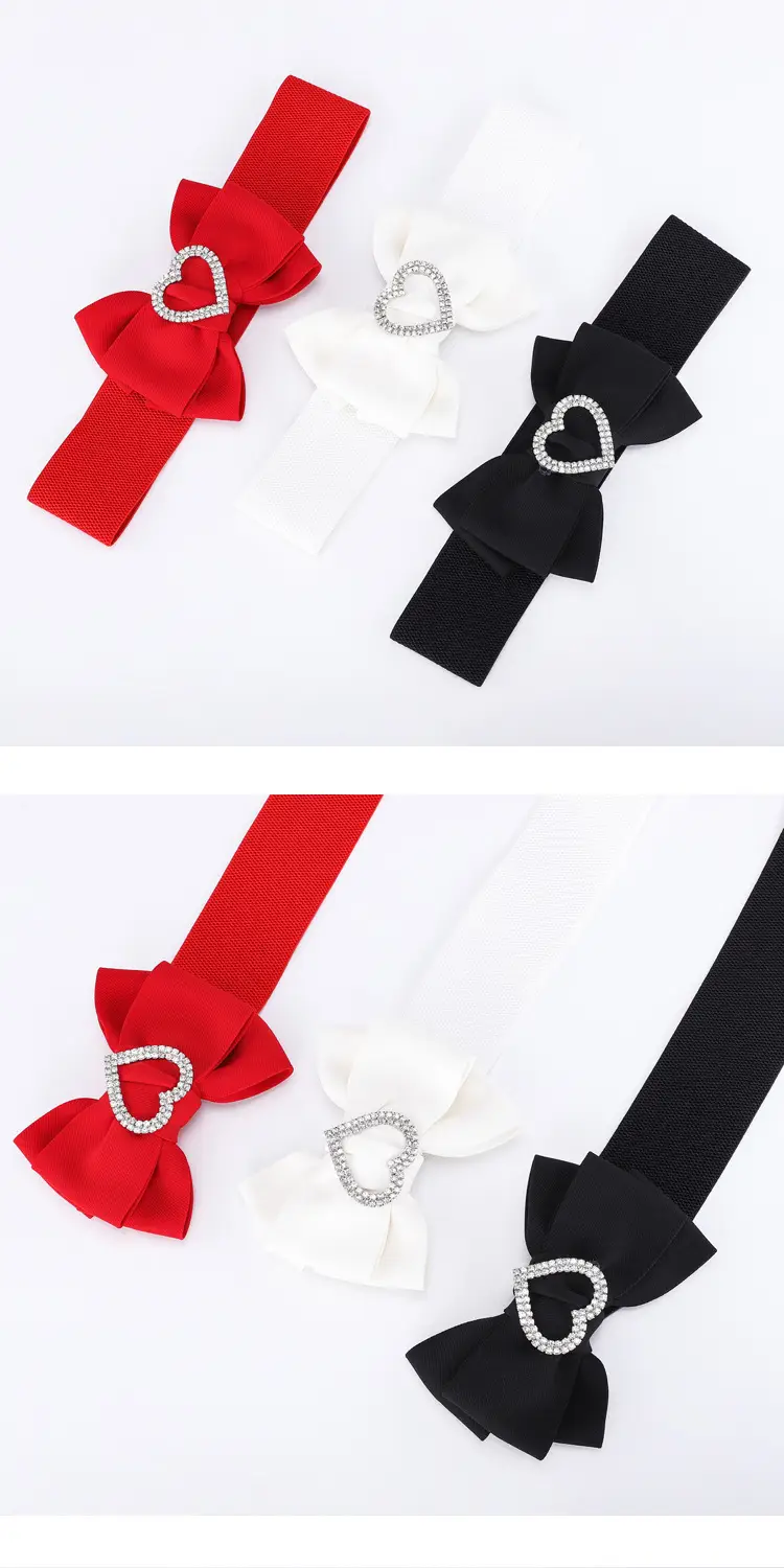 Heart Shaped Rhinestone Belt for Women Black Wide Elastic — feature 2
