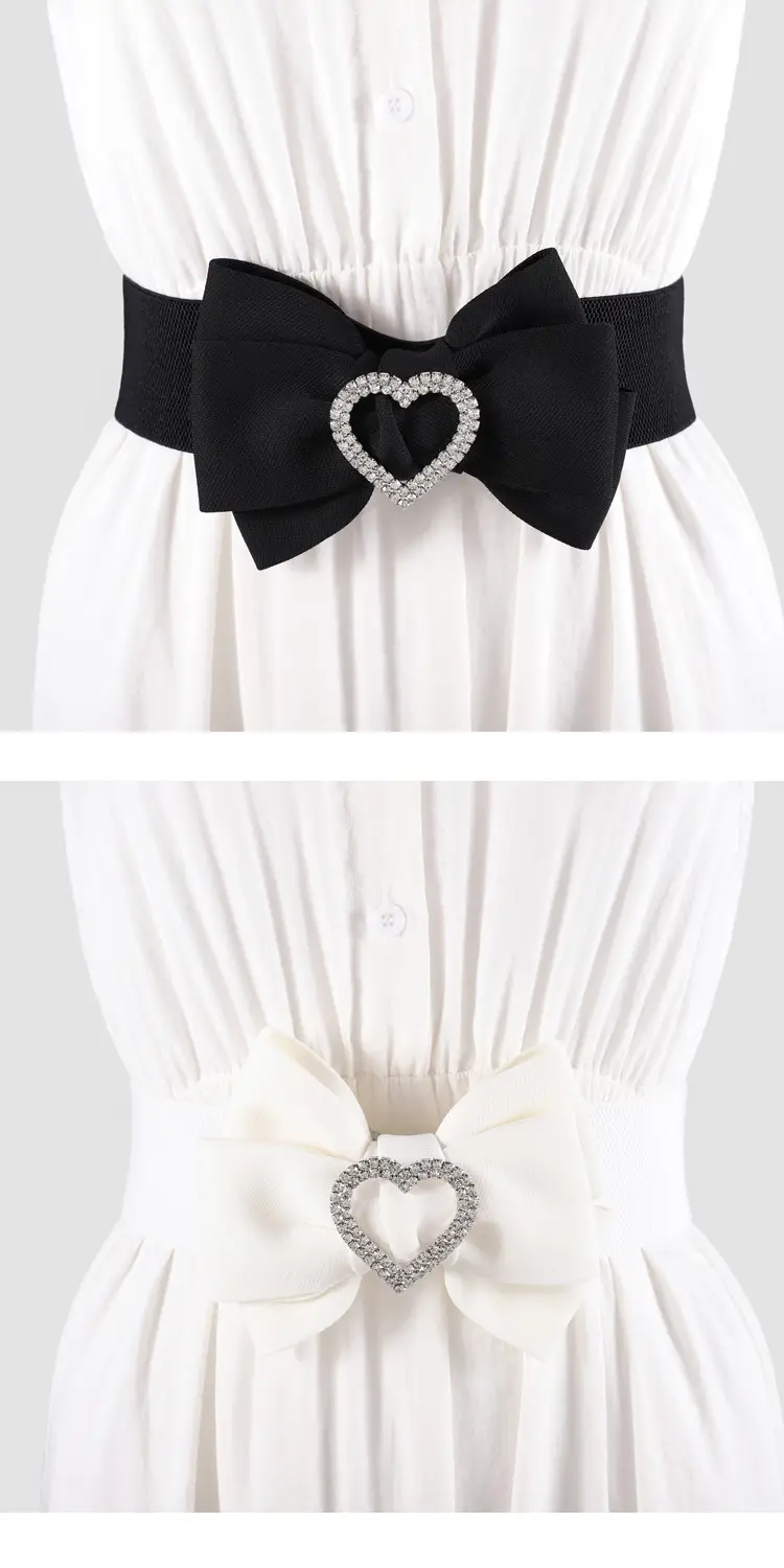 Heart Shaped Rhinestone Belt for Women Black Wide Elastic — feature 3
