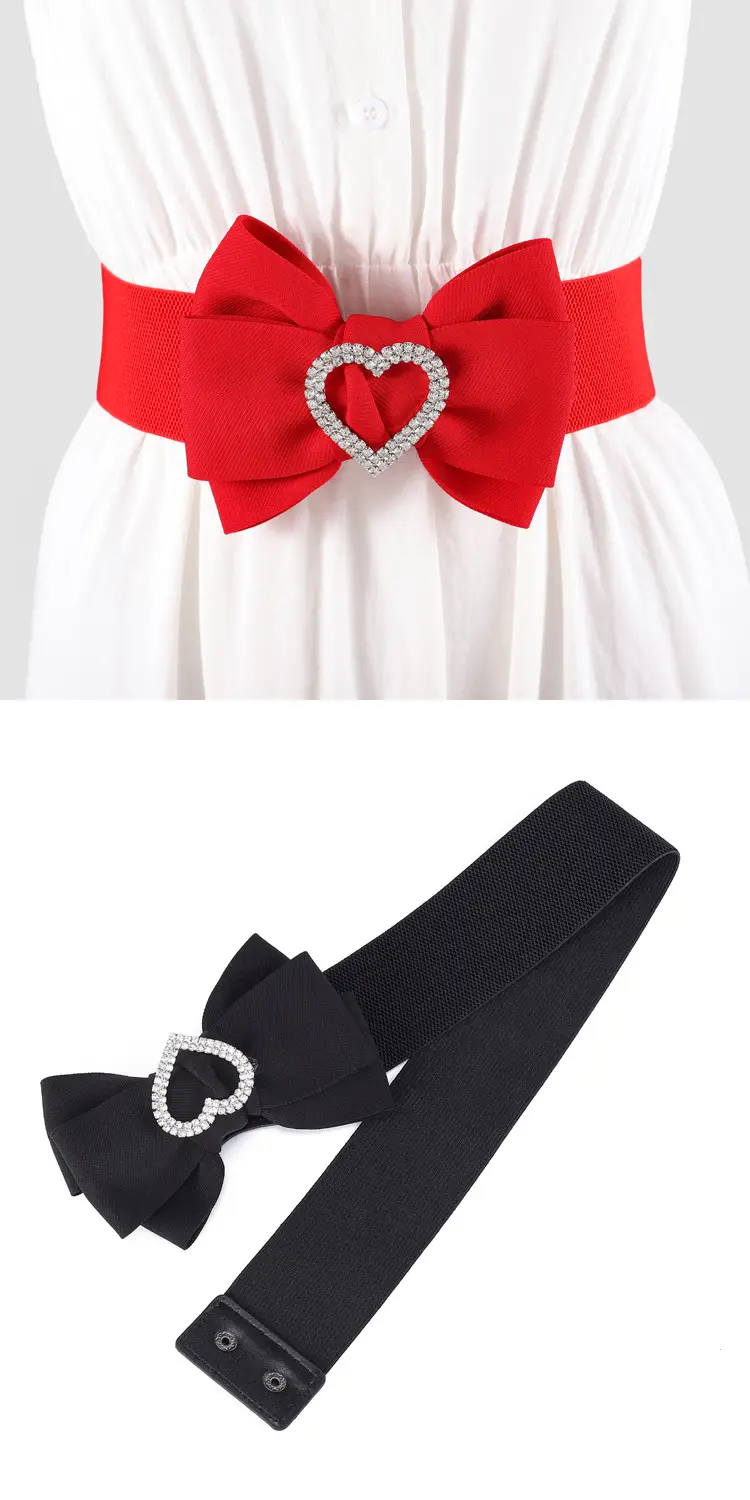Heart Shaped Rhinestone Belt for Women Black Wide Elastic — feature 4