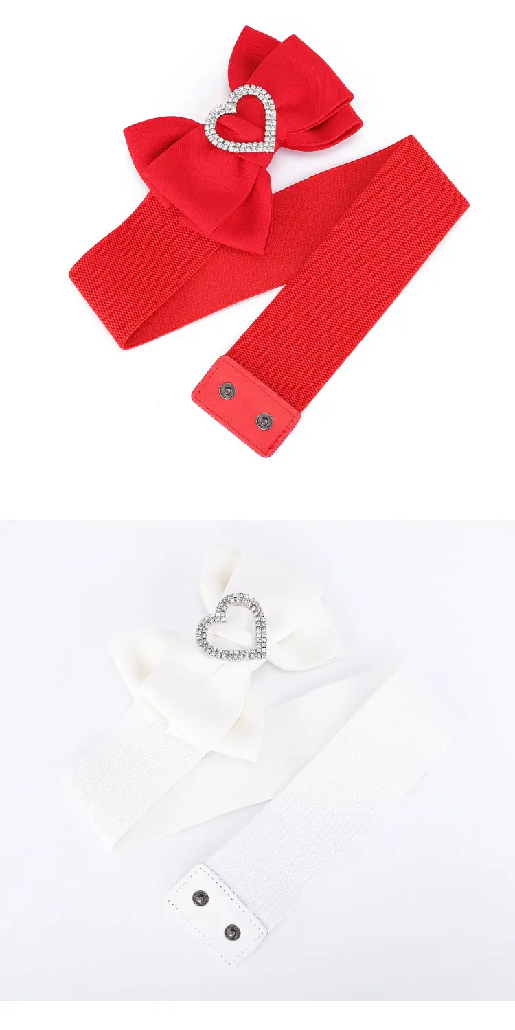 Heart Shaped Rhinestone Belt for Women Black Wide Elastic — feature 6