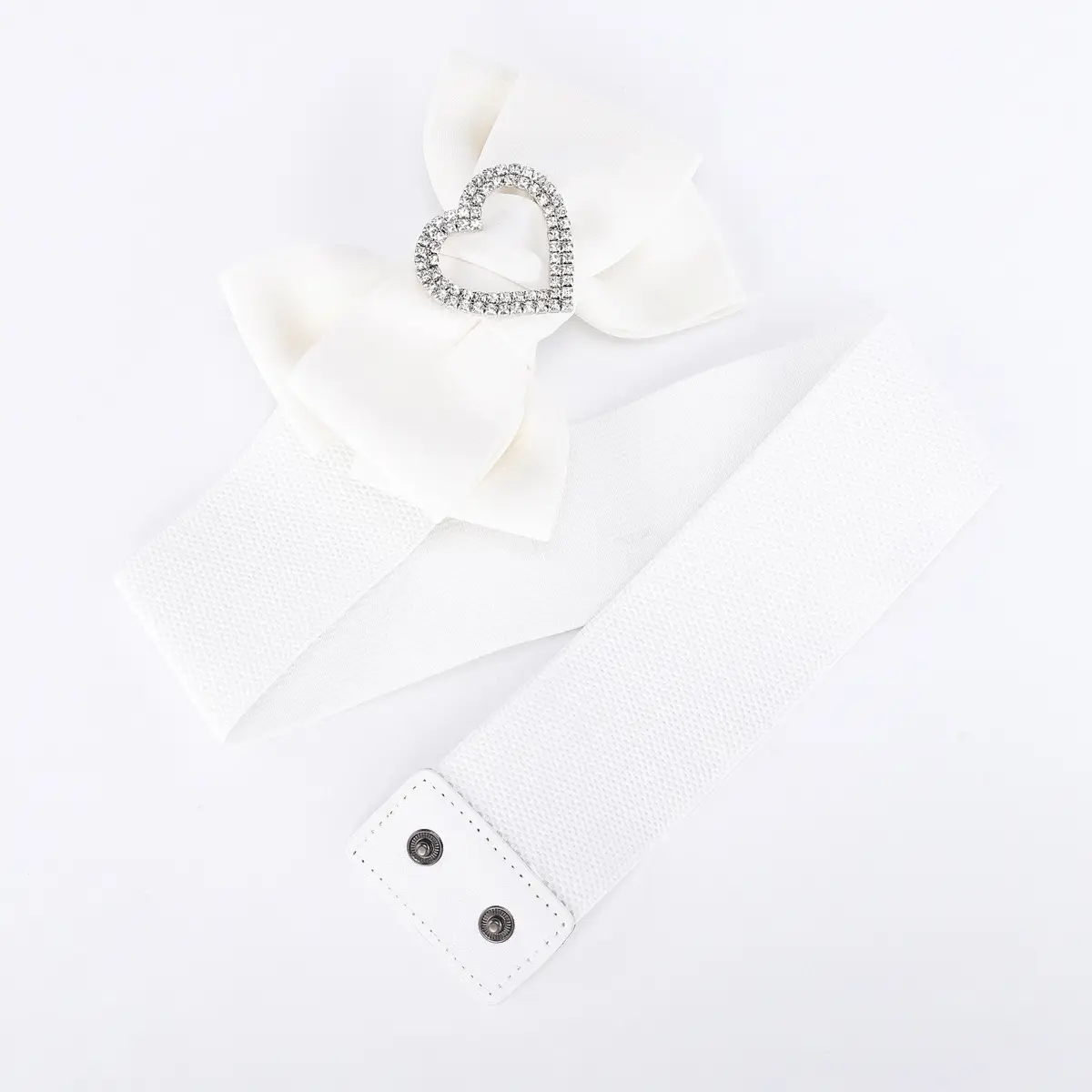 Heart Shaped Rhinestone Belt for Women Black Wide Elastic
