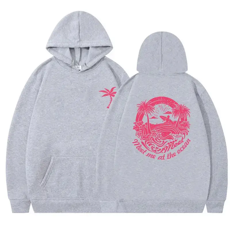 Pink Hooded Hoodie with Tropical Print for Women