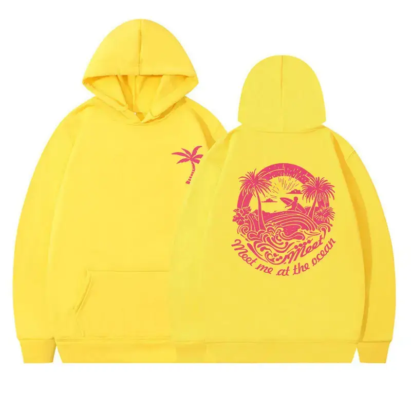 Pink Hooded Hoodie with Tropical Print for Women