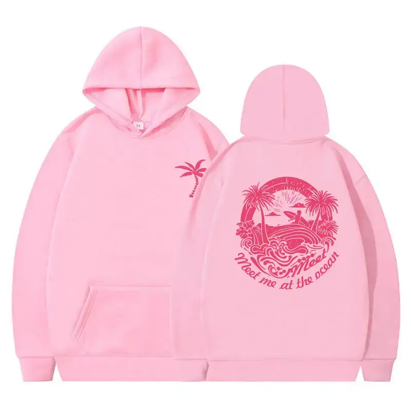 Pink Hooded Hoodie with Tropical Print for Women