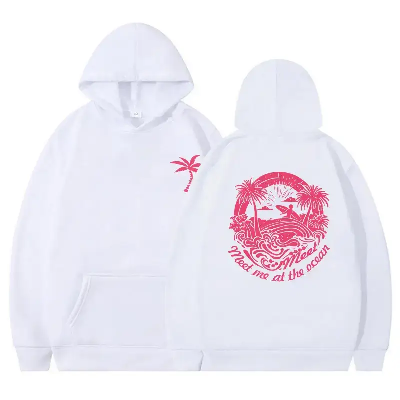 Pink Hooded Hoodie with Tropical Print for Women