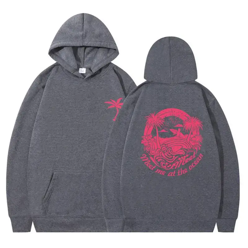 Pink Hooded Hoodie with Tropical Print for Women