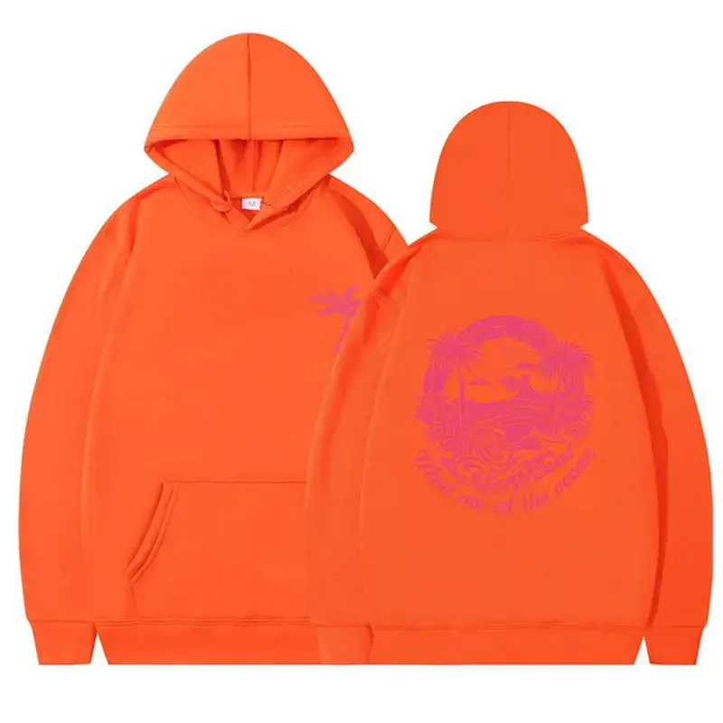 Pink Hooded Hoodie with Tropical Print for Women