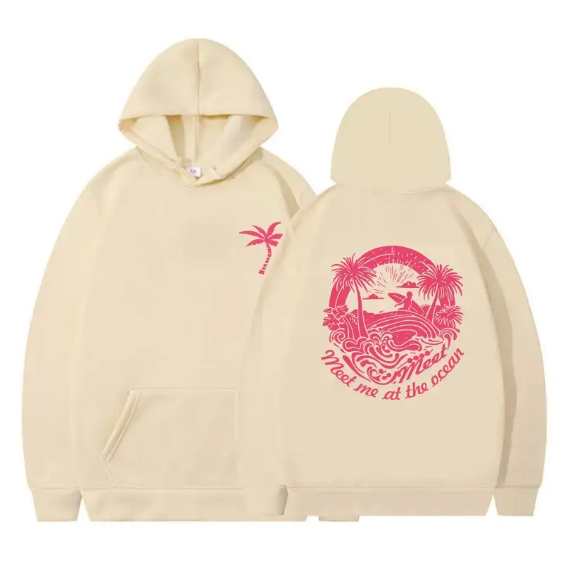 Pink Hooded Hoodie with Tropical Print for Women