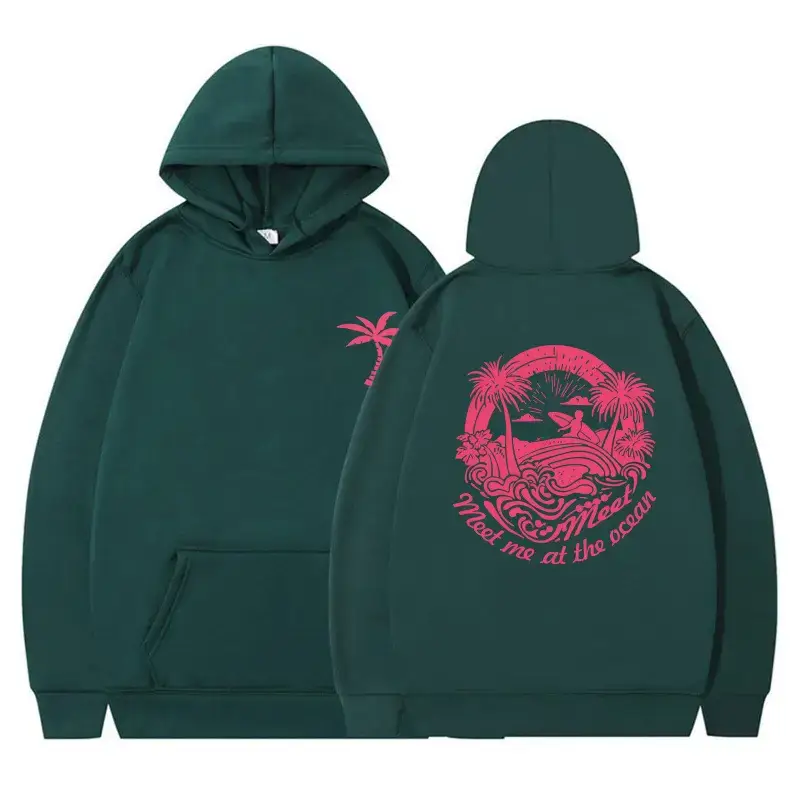 Pink Hooded Hoodie with Tropical Print for Women