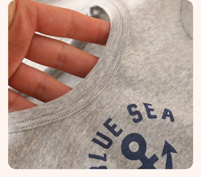 Blue Striped Kids T-Shirt Grey Cotton 2-Pack — feature 15