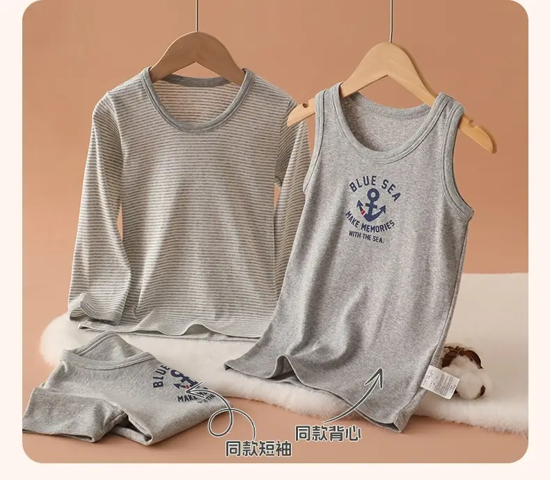 Blue Striped Kids T-Shirt Grey Cotton 2-Pack — feature 33