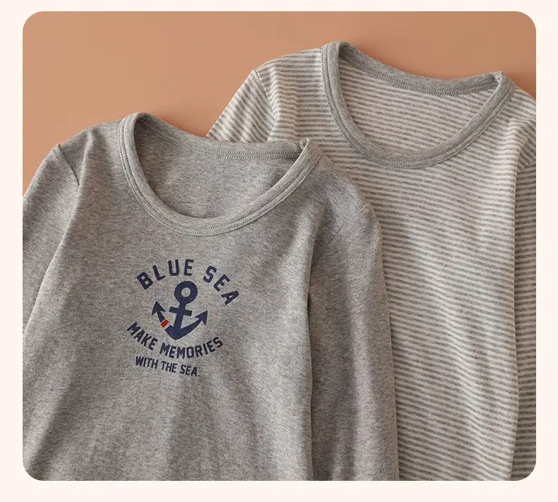 Blue Striped Kids T-Shirt Grey Cotton 2-Pack — feature 34