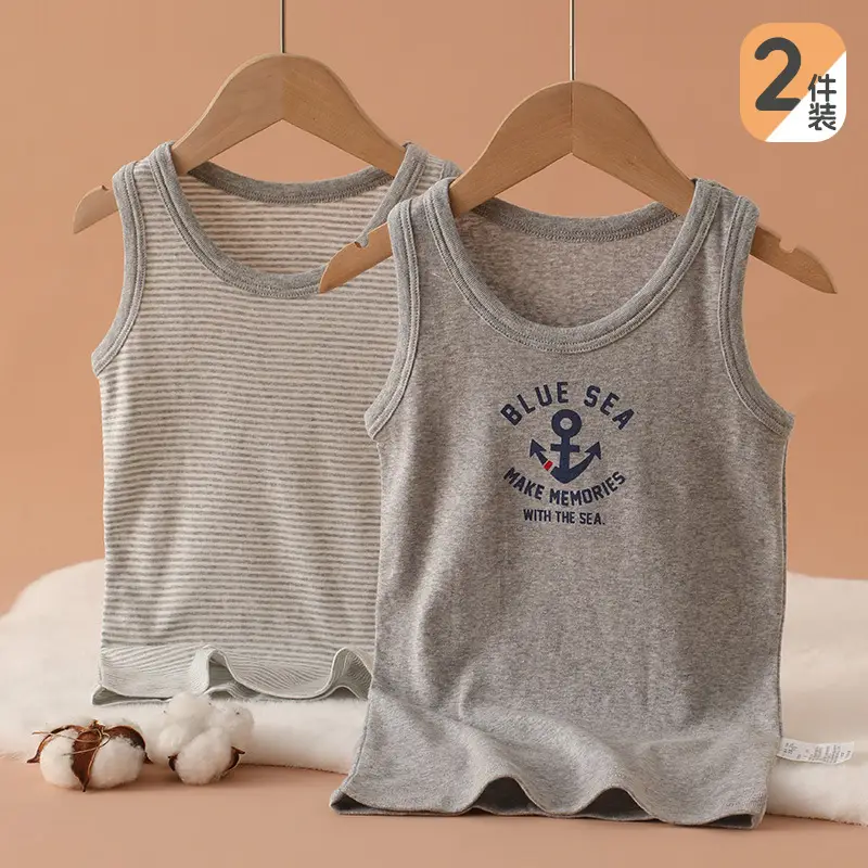 Blue Striped Kids T-Shirt Grey Cotton 2-Pack - Image 3