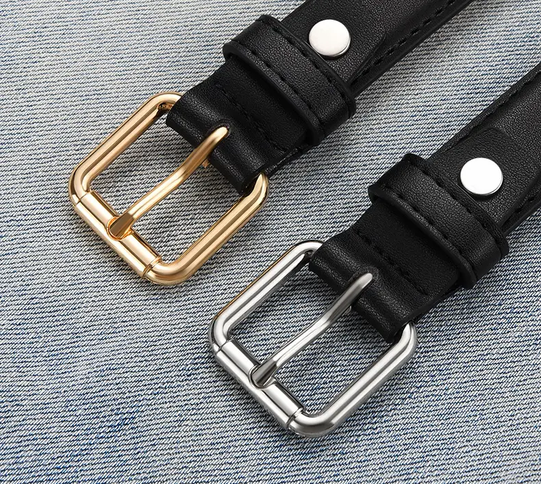 Women's Black Leather Belt with Gold Buckle — feature 15