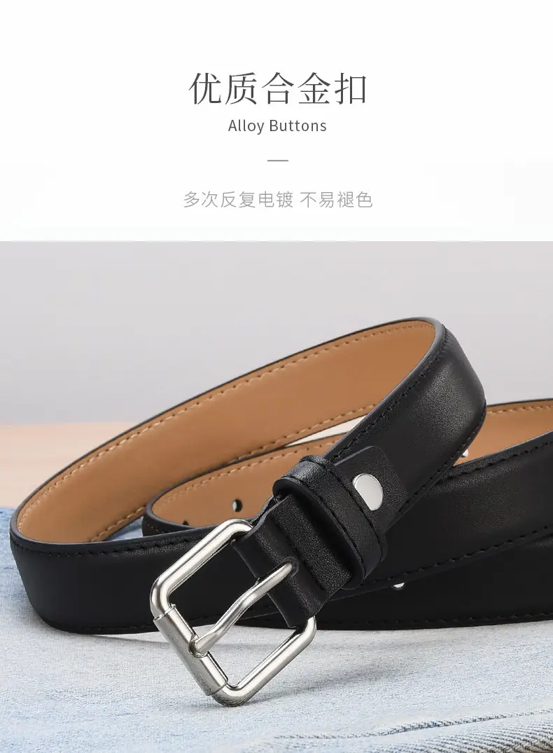 Women's Black Leather Belt with Gold Buckle — feature 6